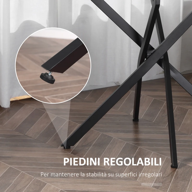HOMCOM Tavolo Rotondo in Vetro e Gambe Incrociate in Metallo, Tavolino Moderno per Soggiorno e Studio, 80x80x75cm, Nero