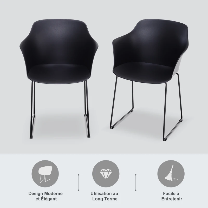 HOMCOM Lot de 2 chaises salle à manger chaise de salon avec accoudoirs pieds en métal 58 x 51 x 82 cm noir