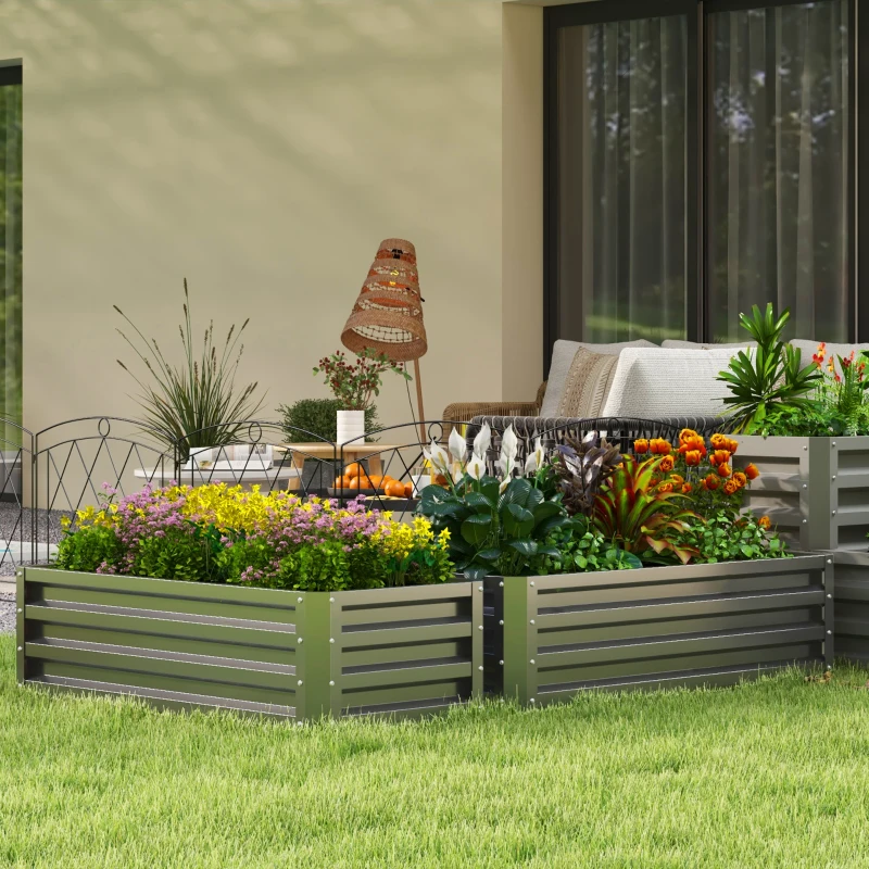 Outsunny Set of Two 110 x 50cm Steel Planter Boxes -  Dark Grey