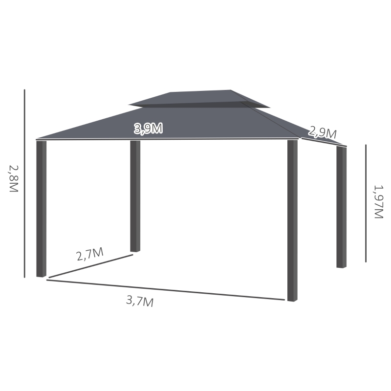 Outsunny Tonnelle de jardin extérieur 4 x 3 m barnum double toit tente de réception avec parois et moustiquaires noir(m-3)