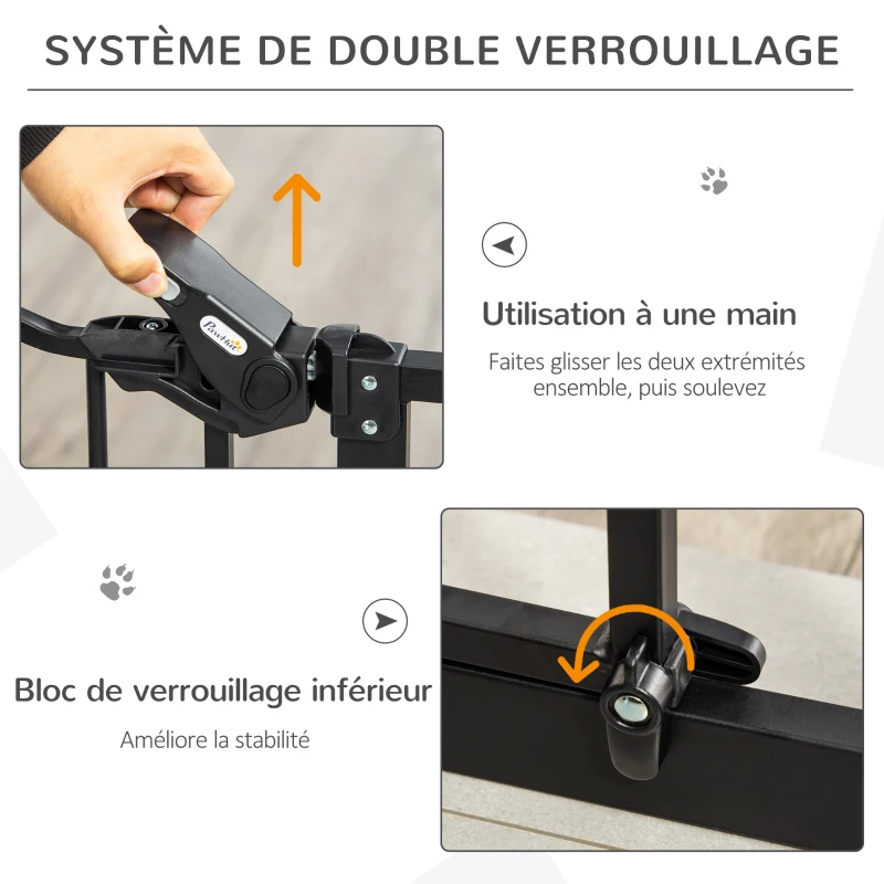 PawHut Lot de 2 barrières de sécurité animaux de 104H cm avec système de double verrouillage sans percage de 74 à 80 cm
