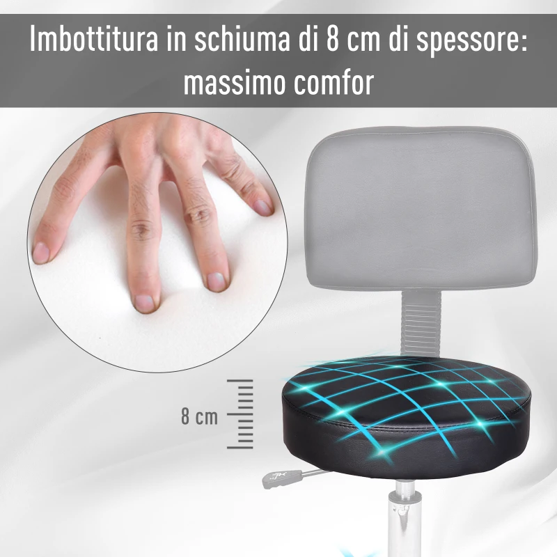 HOMCOM Sgabello con Schienale da Salone Sedia Girevole in Finta Pelle Altezza Regolabile Nero
