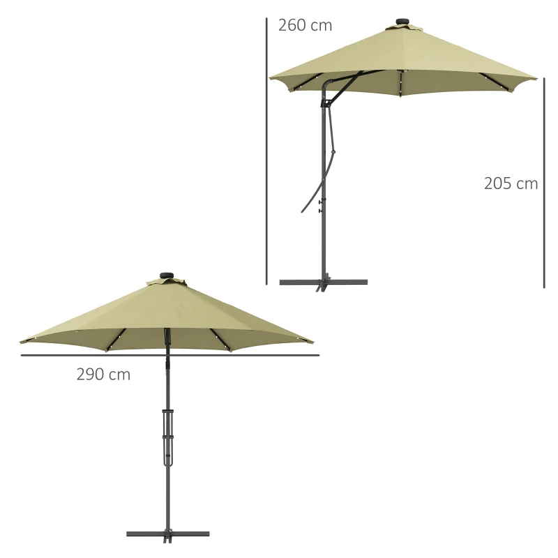 Outsunny 3(m) Solar LED Cantilever Parasol - Beige
