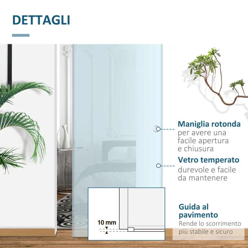 HOMCOM Porte Scorrevoli in Vetro Satinato da Interni con Binario B3 in Alluminio per Bagno Cucina Studio 205x90x0,8cm