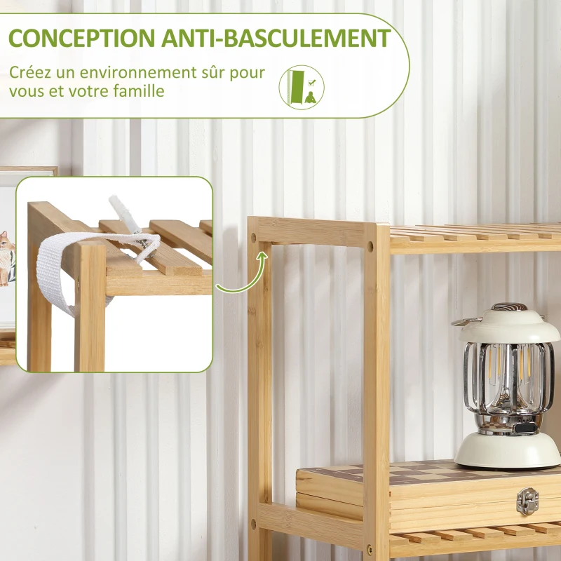 HOMCOM Étagère de rangement en bambou à 5 niveaux, bibliothèque pour salon, chambre et bureau, 60 x 26 x 130 cm, bois naturel