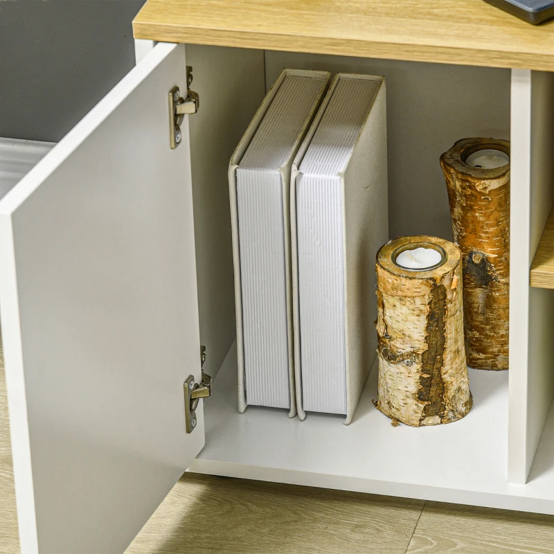 HOMCOM Meuble TV d'angle banc télévision jusqu'à 40 pouces avec rangements aspect bois clair et blanc