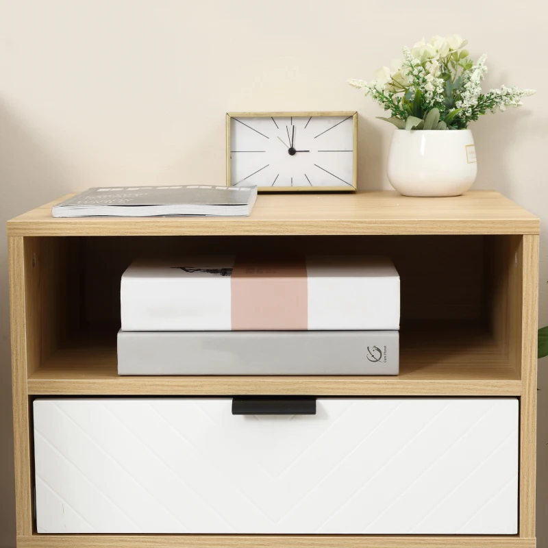 HOMCOM Mesita de Noche con 1 Cajón y 1 Estante para Dormitorio Salón Oficina Estilo Moderno 50x39,5x49,5cm Madera Natural