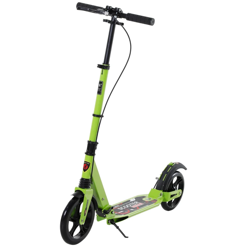HOMCOM Teen/Adults Aluminium Foldable Kick Scooter w/ Shock Mitigation System - Green