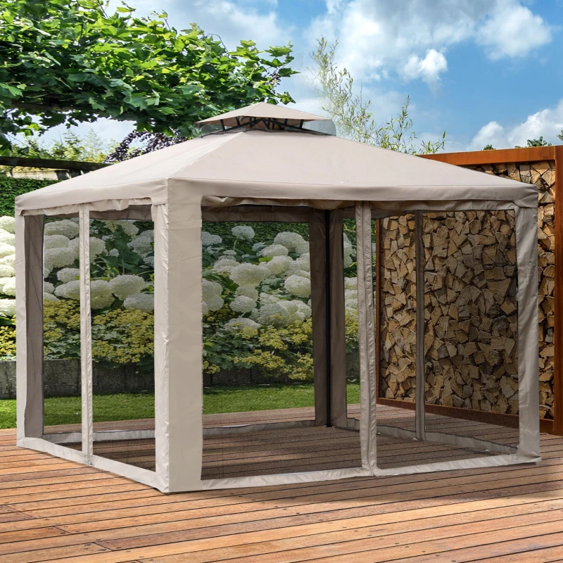 Outsunny Tonnlle de jardin barnum pavillion de jardin 3 x 3 double Toit avec moustiquaires amovibles imperméable gris