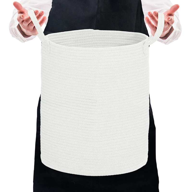 HOMCOM Panier à linge 36L, corbeille à linge en coton avec poignées pliable, 38 x 45cm, blanc crème