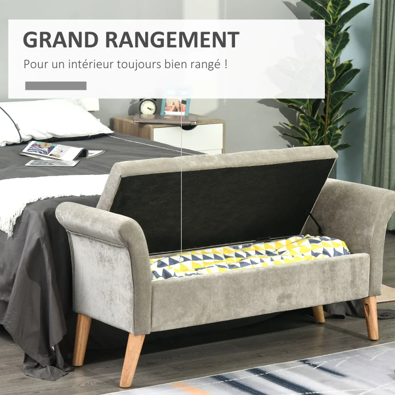 HOMCOM Banc Banquette Design Contemporain Accoudoirs Courbés Fonction de Rangement 2 en 1 136,5 x 45lx 62 cm Gris