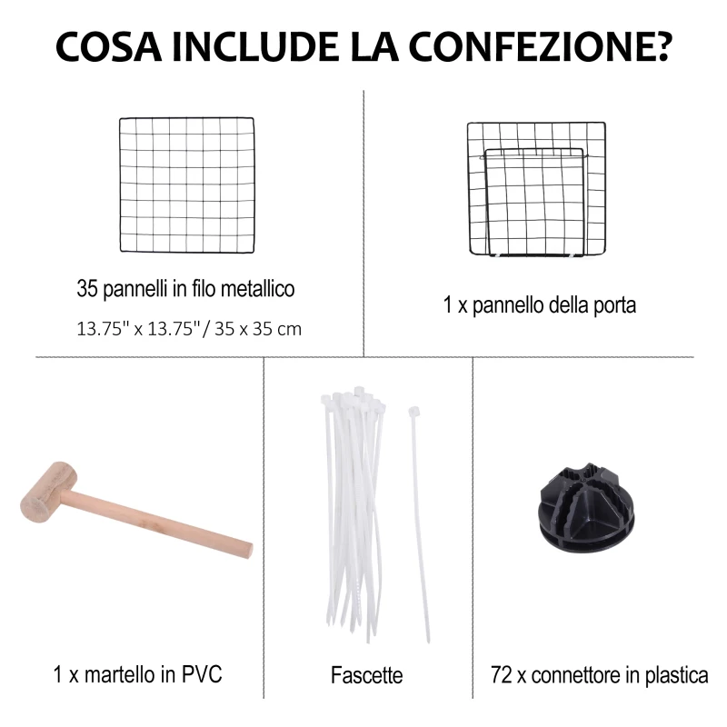 PawHut Recinto in Metallo per Piccoli Animali Domestici con 36 Pannelli di Metallo da Montare Secondo Forma e Configurazione che Preferisci e con Porta