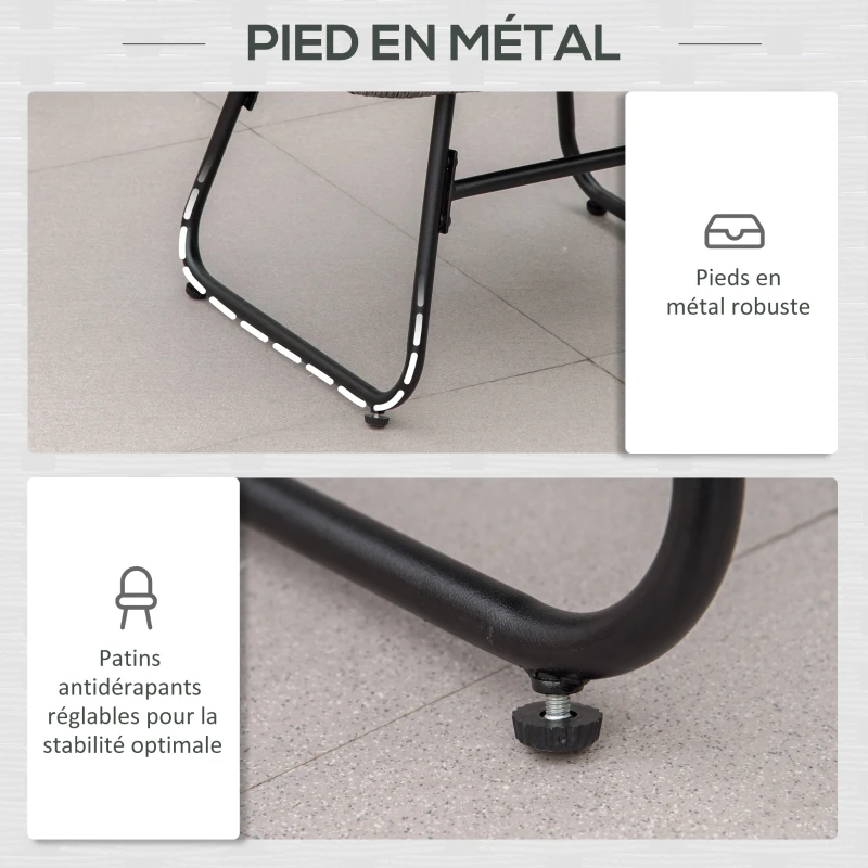 Outsunny Fauteuil chaise de jardin avec repose-pieds en métal époxy et résine tressée aspect rotin avec coussins moelleux - gris
