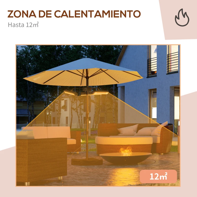 Outsunny Calefactor Eléctrico Exterior por Infrarrojos con Control Remoto y 1000W/2000W/3000W Sombrilla Ø87x22cm Negro