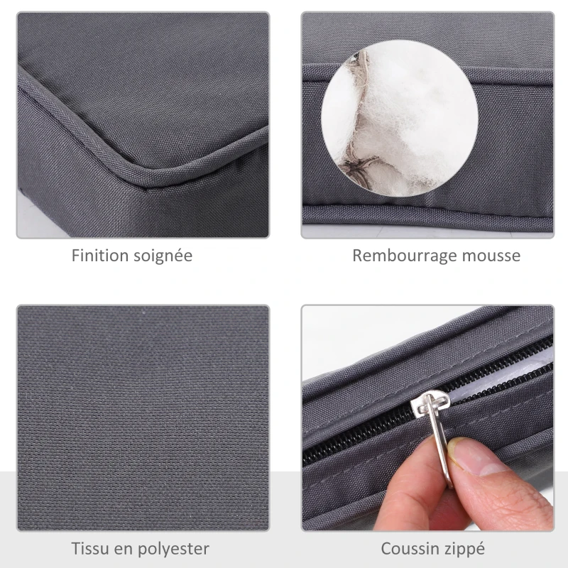 Outsunny Lot de 2 Coussins de chaise de jardin Coussin chaise extérieur Coussins d'assise déhoussables Rembourrage 5 cm Tissu Polyester dim. 45L x 45l cm Gris foncé