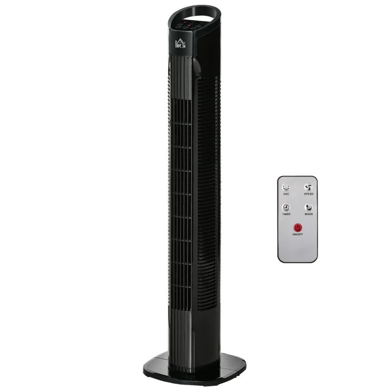 HOMCOM 31" Freestanding Tower Fan, 3 Speed 3 Mode, 7.5H Timer, Oscillating, LED Panel, Remote Control, 31 Inch Standing Fan, Black