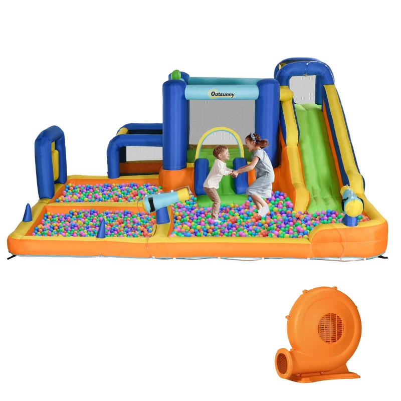 Outsunny Castillo Hinchable Infantil con Tobogán Piscina Muro de Escalada Inflador y Bolsa de Transporte 430x420x200cm Multicolor