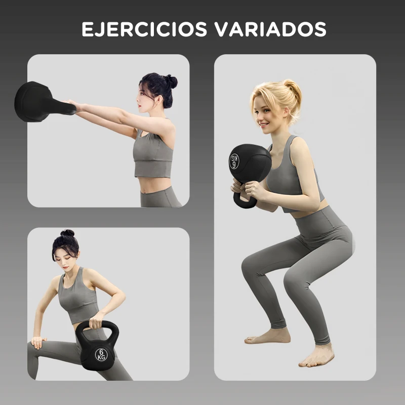HOMCOM Pesa Rusa de 6 kg Kettlebell Relleno de Arena con Mango Ancho Antideslizante para Entrenamiento 20x13x22 cm Negro