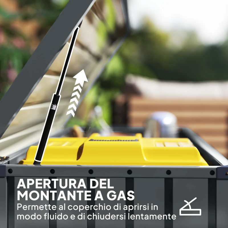 Outsunny Baule da Esterno da 400L in Acciaio Zincato con Serratura e 2 Chiavi 124x66x72 cm, Grigio Scuro