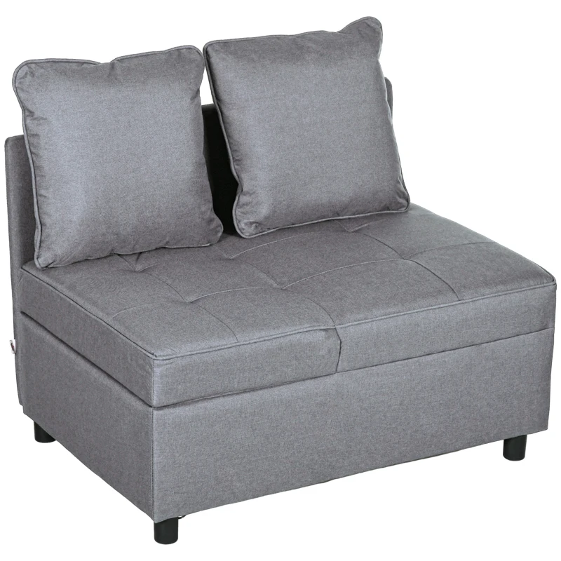 HOMCOM Poltrona Letto 3 in 1 con Schienale Reclinabile, in Tessuto Effetto Lino e Legno, 98x71x67 cm, Grigio Scuro