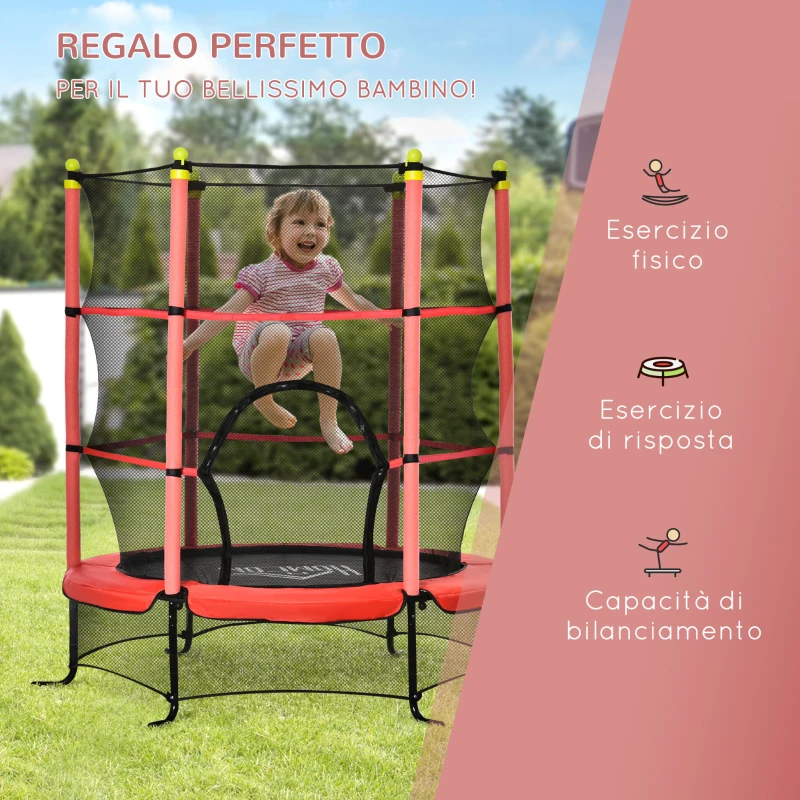 HOMCOM Tappeto Elastico per Bambini 3-10 Anni con Rete di Sicurezza e Pali Imbottiti, Φ163x163cm