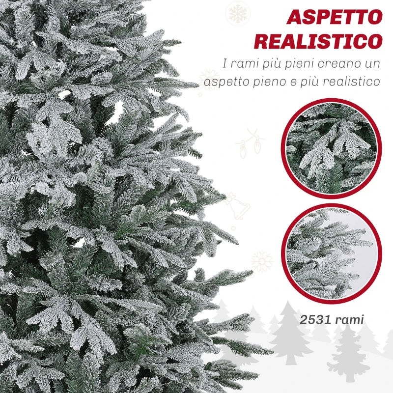 HOMCOM Albero di Natale Innevato 182.88cm con 2531 Rami Alto e Stretto con Base Pieghevole, Verde