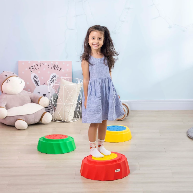 Outsunny Percorso di Equilibrio Giocattolo per Bambini 3-6 Anni, Pietre di Fiume Set 3 Pezzi Antiscivolo e Impilabili