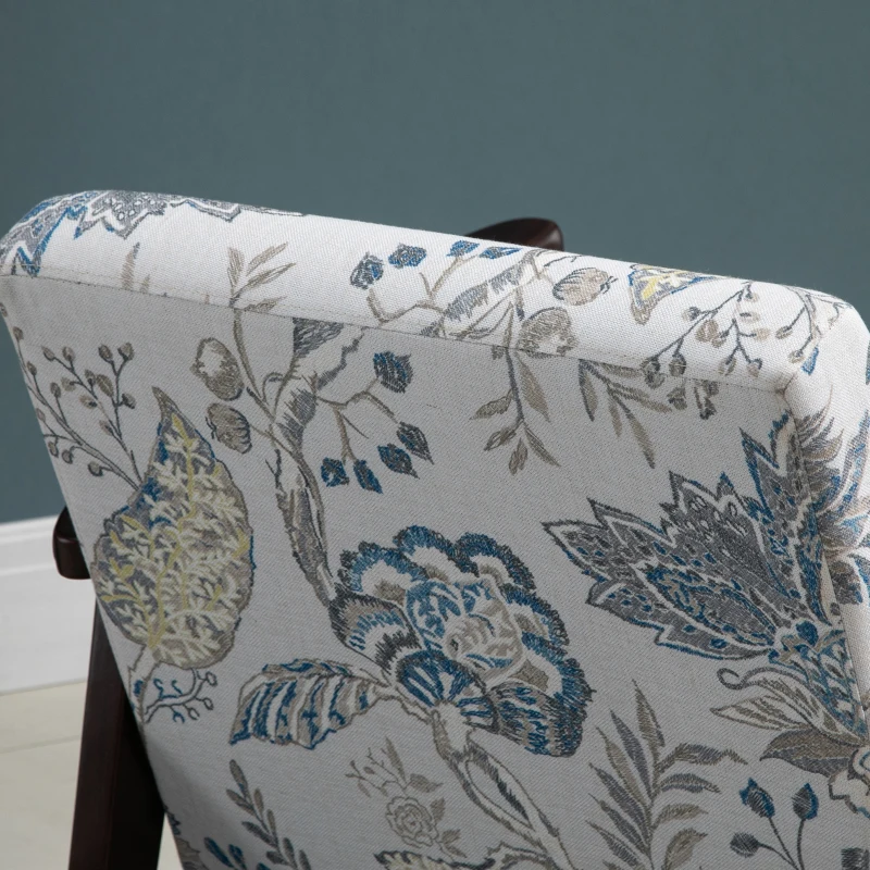 HOMCOM Sedia per Soggiorno Poltroncina Imbottita con Braccioli in Legno e Tessuto Traspirante per Casa e Ufficio, a Fiori, 68.5x78.5x75cm