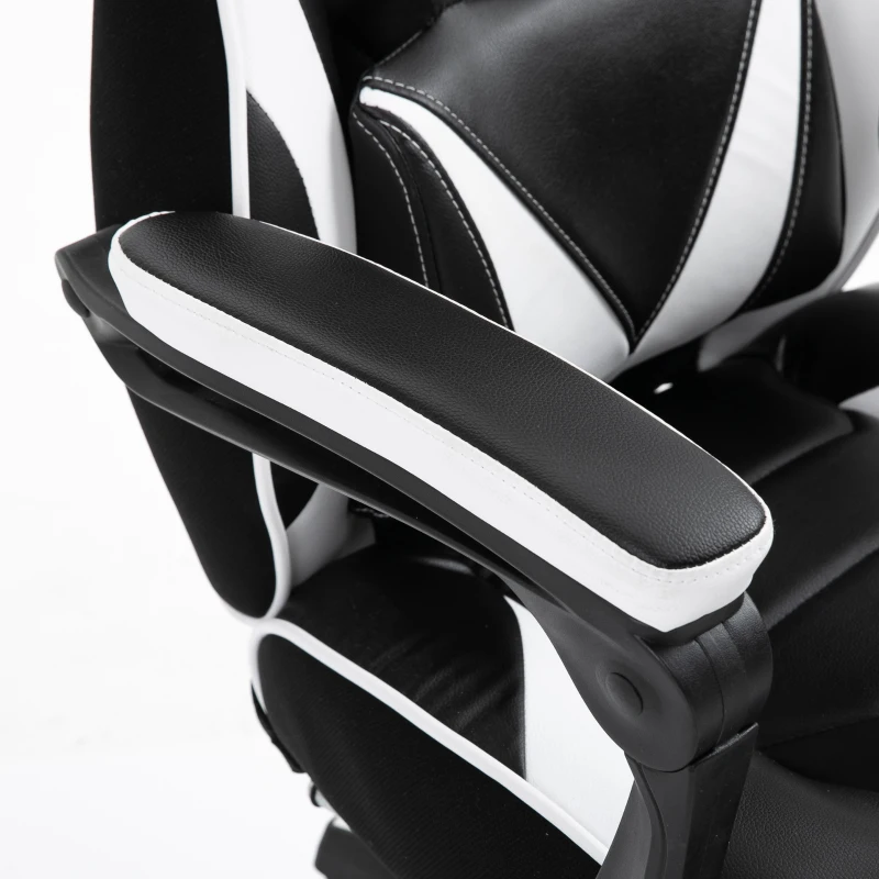 Vinsetto Chaise gaming Ergonomique, Fauteuil de Bureau confortable avec Repose-Pied, Appuie-Tête et coussin lombaire, Hauteur Réglable, noir et blanc
