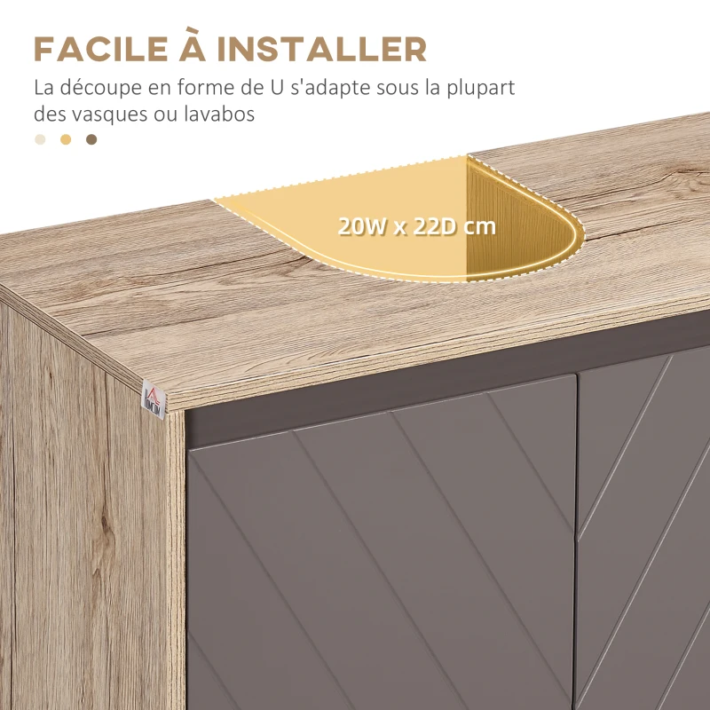 HOMCOM Ensemble de Meuble sous lavabo, armoire avec miroir et meuble colonne pour salle de bain en bois chêne Clair Gris