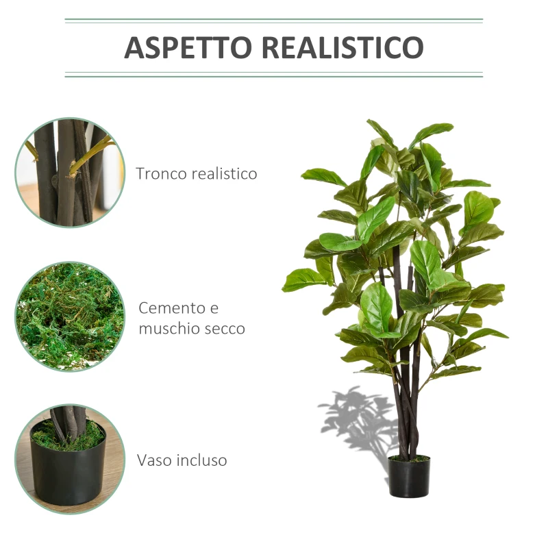 HOMCOM Ficus Artificiale per Interni ed Esterni, Pianta Artificiale Realistica con 78 Foglie, 130cm