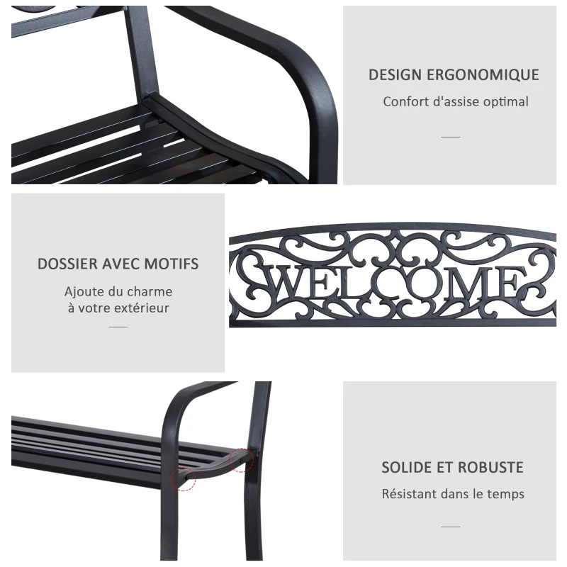 Outsunny Banc 2 Places de Jardin dim. 127L x 60l x 87H cm métal époxy anticorrosion Fonte Noir
