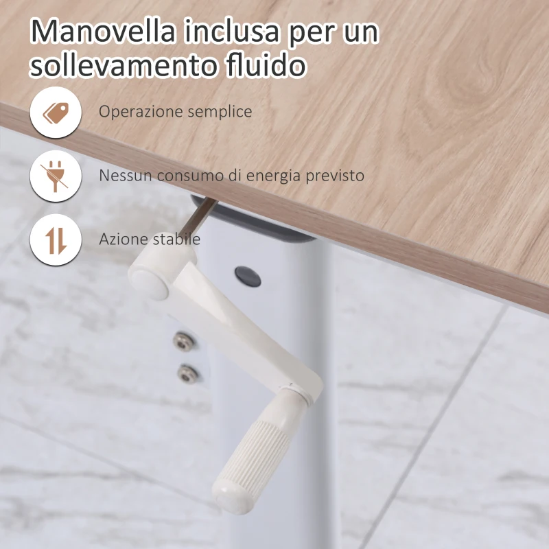 Vinsetto Scrivania Regolabile in Altezza con Regolazione Manuale a Manovella, 120x60x72-117cm, Bianco