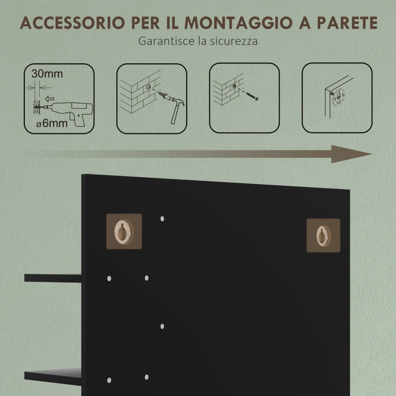 HOMCOM Specchiera Bagno Moderna da Parete a 4 Ripiani in Legno, 45x15x58.5cm, Nero