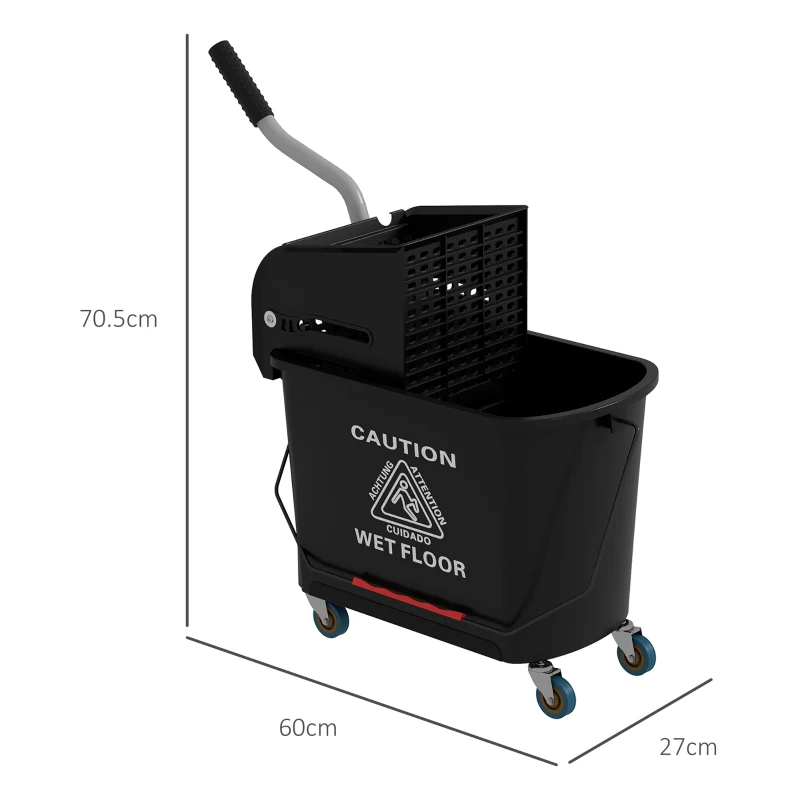 HOMCOM 20L Compact Mop Bucket on Wheels, with Water Separation Panel - Black
