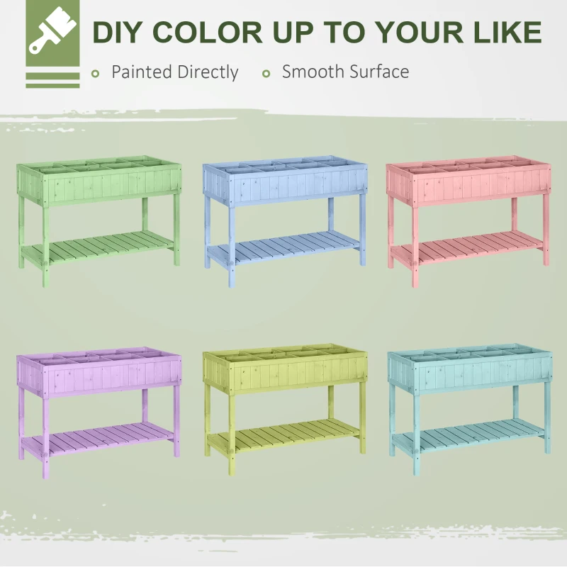 Outsunny Wooden Herb Planter Raised Bed Container Garden Plant Stand Bed 8 Boxes 120L x 60W x 81Hcm