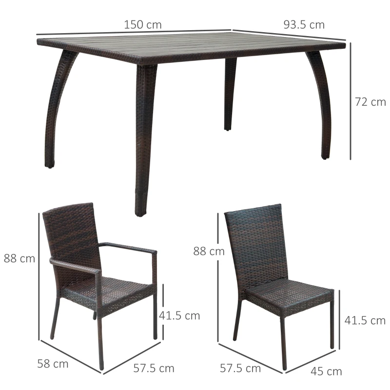 Outsunny 7 pz Set da Pranzo da Giardino Tavolo da Esterno con 6 Sedie, Mobili da Giardino in Rattan PE e Acciaio con Cuscini Lavabili, Marrone e Crema