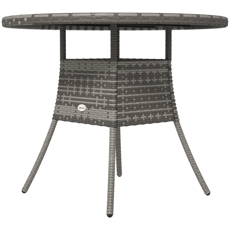 Outsunny 90cm Four-Person Wood-Effect Rattan Table - Grey