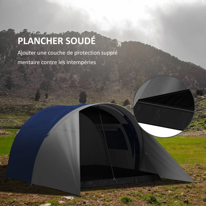 Outsunny Tente de camping familiale 3-4 personnes étanche légère ventilée facile à monter, dim. 390L x 315l x 188H cm