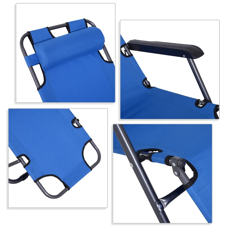 Outsunny Chaise Longue Pliable Bain de Soleil fauteuil relax jardin transat de Relaxation Dossier inclinable avec dossier réglable Repose-Pied Polyester Oxford Bleu