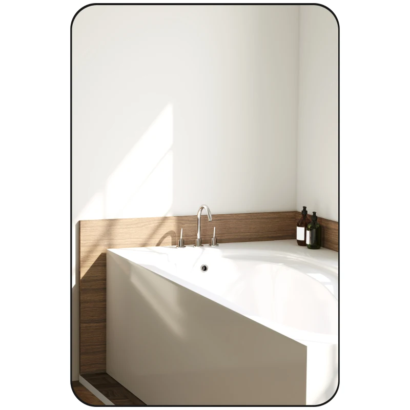 HOMCOM 90 x 60cm Curved Bathroom Mirror - Black