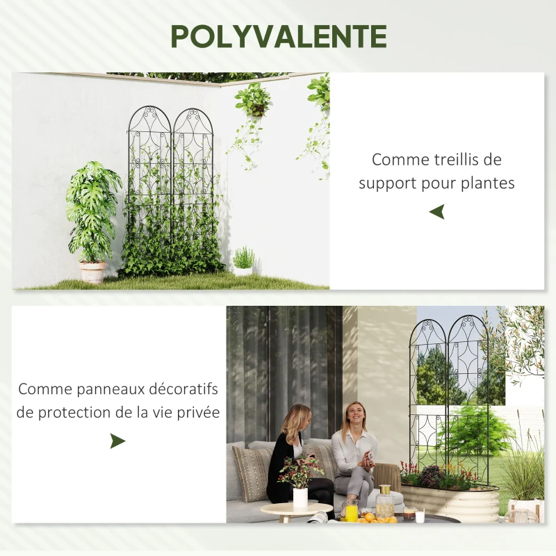 Outsunny Support pour plantes grimpantes avec motif lot de 2 treillis de jardin pour vigne fleurs légumes métal 50 x 180 cm noir