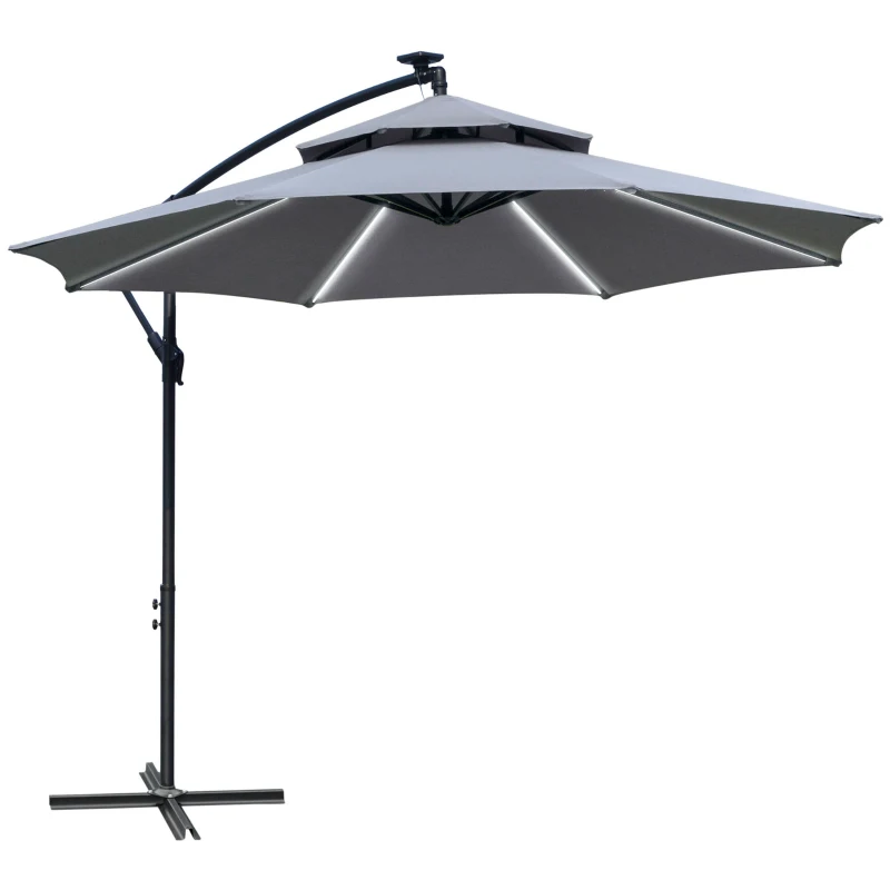 Outsunny 3m LED Light Overhanging Parasol - Grey
