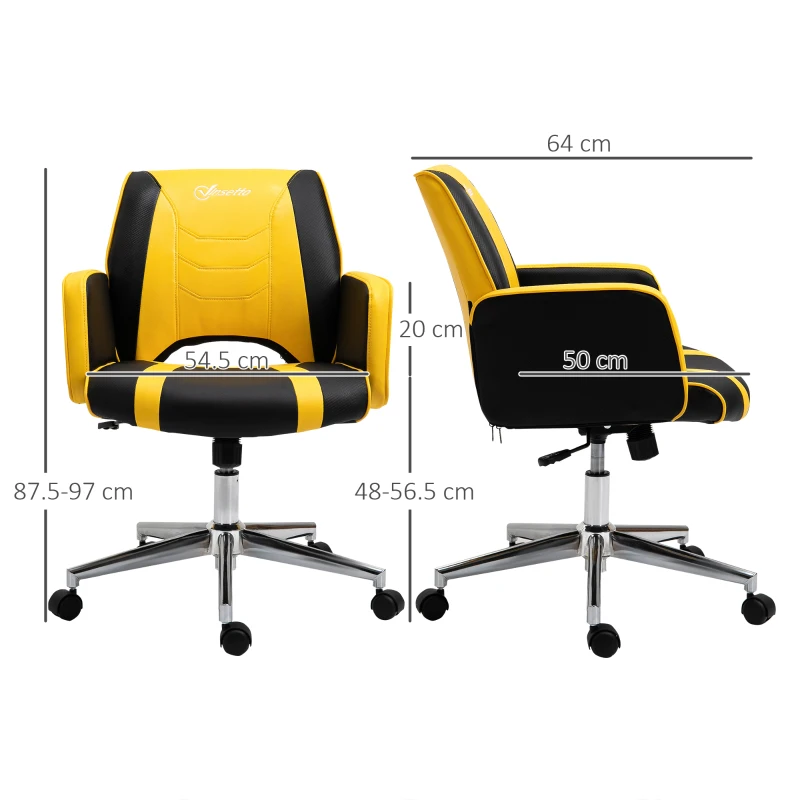 Vinsetto Sedia da Ufficio Racing Ergonomica Altezza Regolabile, Sedia da Scrivania Girevole con Funzione Dondolo, Nero e Giallo