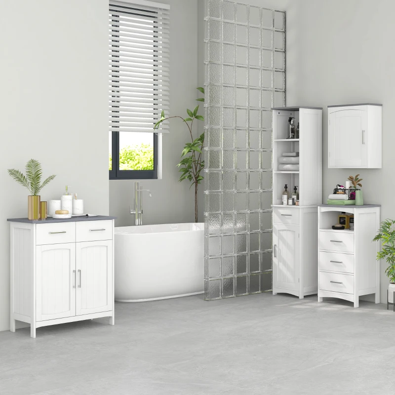 kleankin Mobiletto Bagno con 2 Ante, 2 Cassetti e Ripiano Regolabile, in MDF, 68x33x76cm
