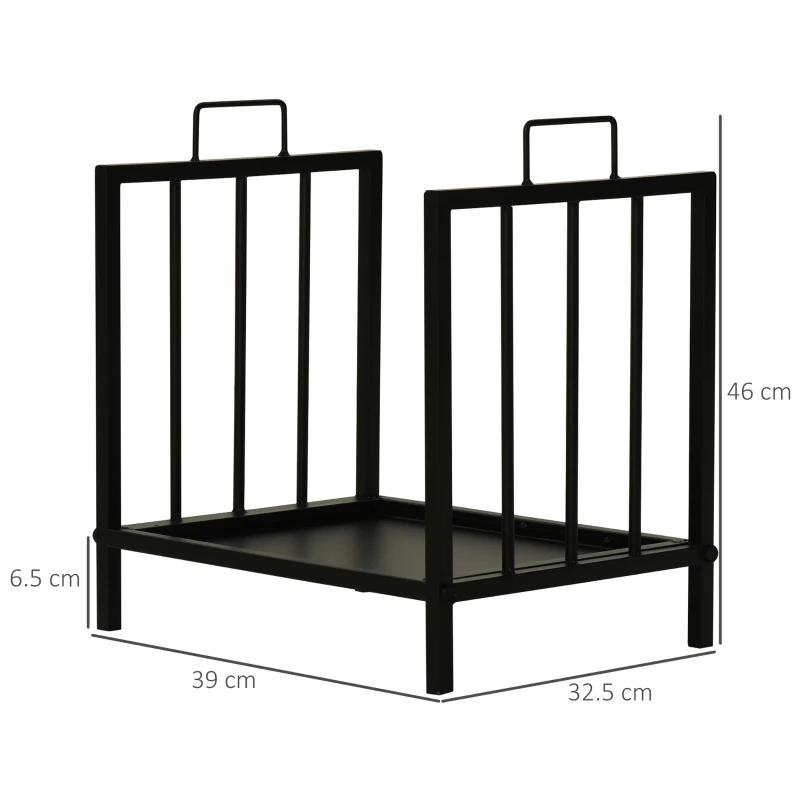 Outsunny Portalegna da Interno ed Esterno in Metallo con 2 Manici e Base Rialzata, 39x32.5x46cm, Nero