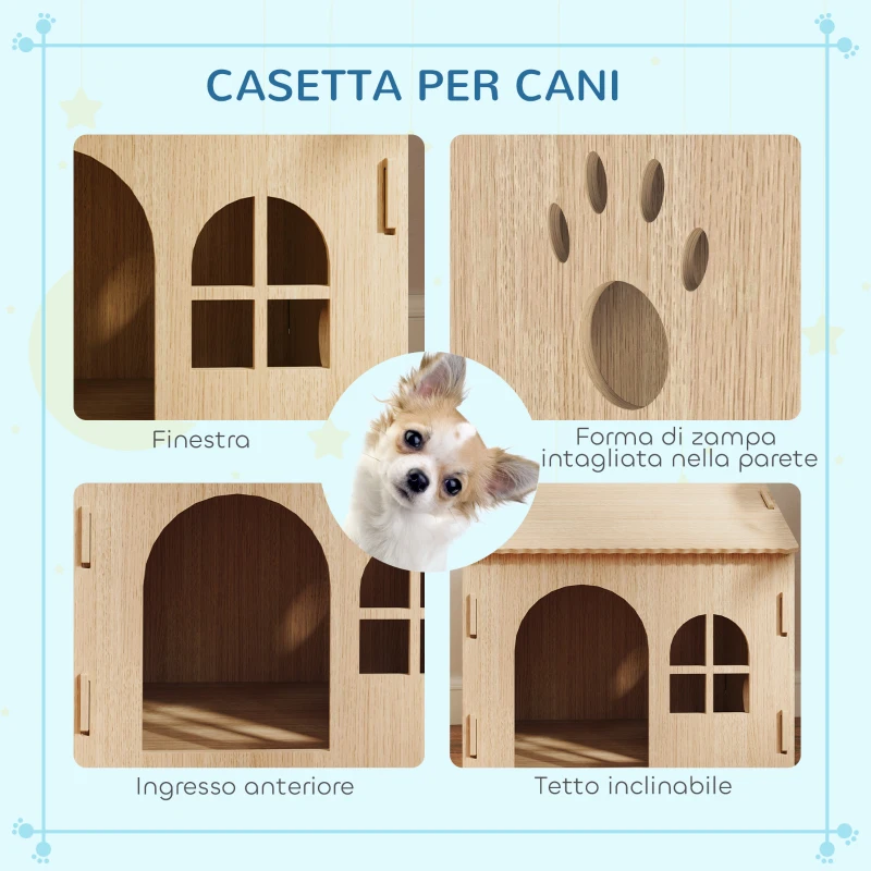 PawHut Casetta per Cani da Interni con Finestrella e Ingresso Anteriore, in Legno, 49.5x41x51 cm, color Rovere