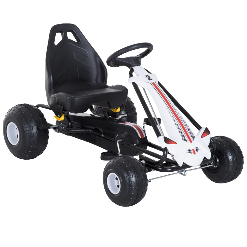 HOMCOM Go Kart a Pedali per Bambini 3-6 Anni con Sedile Regolabile, in Plastica e Ferro, 101.5x65.5x59.5 cm, Bianco e Nero