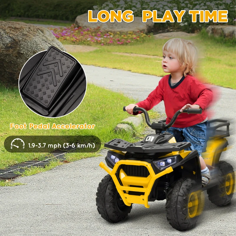 AIYAPLAY 12V Kids Electric Ride on ATV, Battery-Powered Quad Bike w/ Spring Suspension, Forward Backward, Storage Basket, Yellow