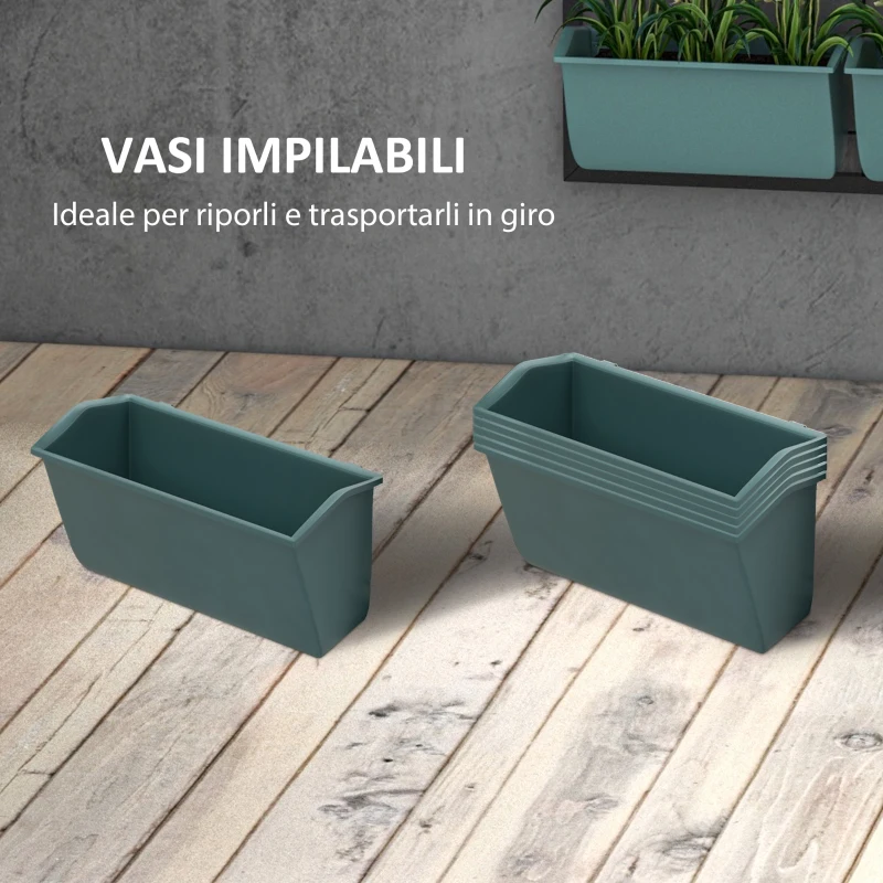 Outsunny Orto Verticale a 3 Livelli con 6 Vasi in Acciaio e Plastica, 52x14x66cm, Verde Scuro